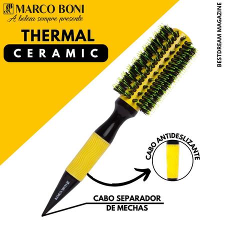 Imagem de Escova De Cabelo Profissional Marco Boni Térmica Em Cerâmica Com Cerdas Duplas De Javali 57mm