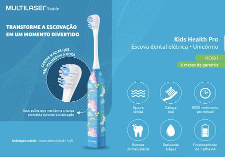 Imagem de Escova de Dente Dental Elétrica Infantil Unicórnio Cerdas Macias Resistente a água Multilaser HC081