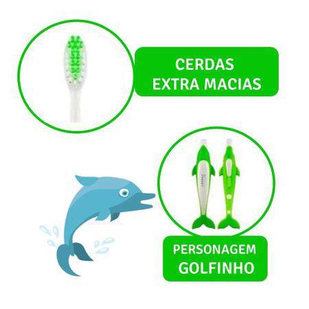 Imagem de Escova de Dente Intantil Kids Colorida Cerdas Extra Macia Golfinho Dolphin 3 anos