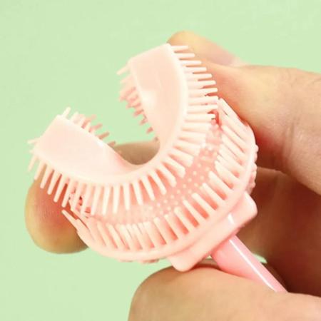 Imagem de Escova de dentes infantil 2 em 1 360 graus massageador dental silicone incentiva escovação