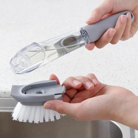 Imagem de Escova de Limpeza Porta Detergente Multiuso 2 EM 1 com Dispenser Limpeza Pesada