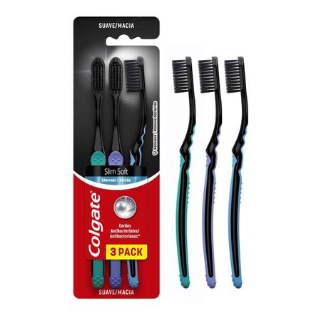 Imagem de Escova Dental Colgate Slim Soft Black Macia 3 Unidades