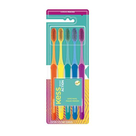 Escova Dental Kess Basic Action Macia com 5 Unidades Leve Mais Pague Menos Imagem de Escova Dental Kess Basic Action Macia com 5 Unidades Leve Mais Pague Menos