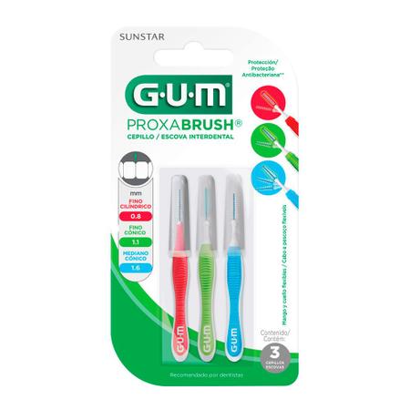 Imagem de Escova Interdental Gum Proxabrush 0,8mm Fino Cilíndro com 3 Unidades