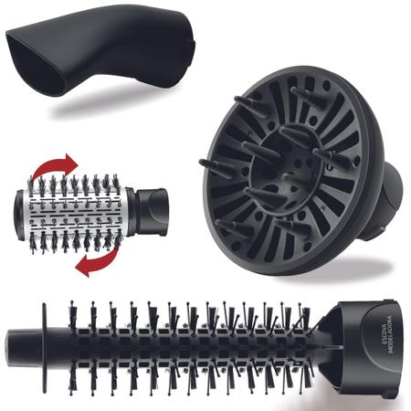 Imagem de Escova Rotativa Elétrica de cabelo ceramic íon Turbo 1200W kit 4 em1 com Difusor e modelador  ER-09 127V
