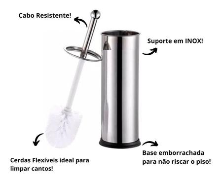 Imagem de Escova Sanitária Vassoura Vaso Em Aço Inox Suporte Cerdas Flexíveis Banheiro Limpeza