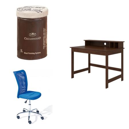 Imagem de Escritório Completo MadeiraMadeira com Puff, Cadeira e Escrivaninha 402534 Marrom/Azul