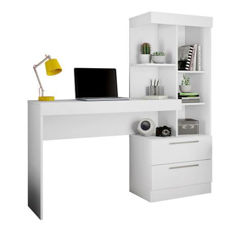 Imagem de Escrivaninha com Estante Office com 2 Gavetas 6 Prateleiras para Escritorio Branco / Rosa Flex