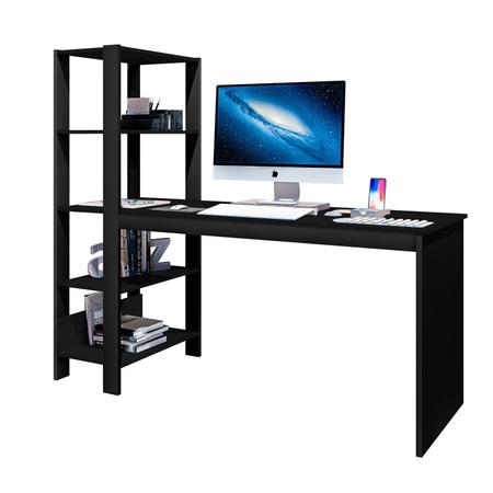 Imagem de Escrivaninha com estante preta de 5 prateleiras - 120 cm