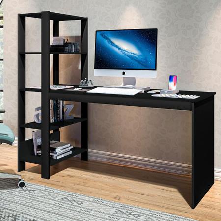 Imagem de Escrivaninha com estante preta de 5 prateleiras - 120 cm
