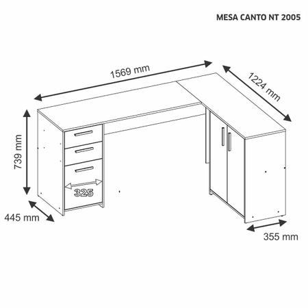Imagem de Escrivaninha De Canto NT 2005 Com 3 Portas e 2 Gavetas Branco