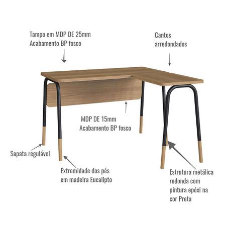 Imagem de Escrivaninha em L Flexus Hanover e Preta 120 cm