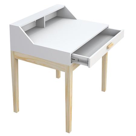 Imagem de escrivaninha infantil branca com gaveta e pes de madeira