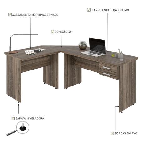 Imagem de Escrivaninha Mesa De Escritório Em L 1,80x1,40m C/02gavetas