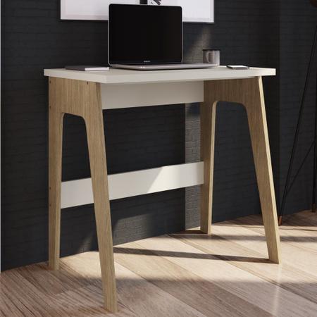 Imagem de Escrivaninha Mesa Para Computador Escritório Home Office Quarto Pés MDF Branco Com Marrom