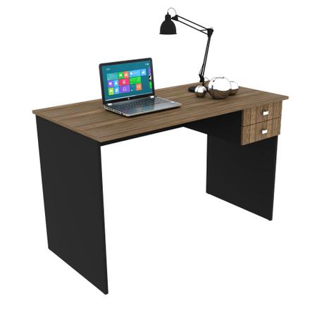 Imagem de Escrivaninha Mesa Para Computador Home Office 117 cm 2 Gavetas Escritório Marrom Nogal e Preto