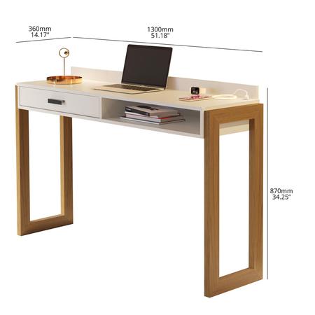 Imagem de Escrivaninha Multifuncional com USB Integrada, 1 Gaveta e Pés de Madeira Maciça - Design Moderno para seus Estudos ou Home Office