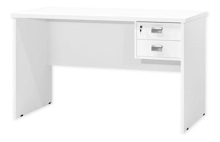 Imagem de Escrivaninha para Computador Branca de Madeira Espaçosa Com 2 Gavetas e  1 Chave Tampo Grosso
