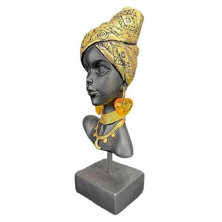Imagem de Escultura Cabeça Africana Decorativo - 23x10x6cm - Escultura Clássica com Elegância Atemporal - Decorativa em Estilo Clássico!