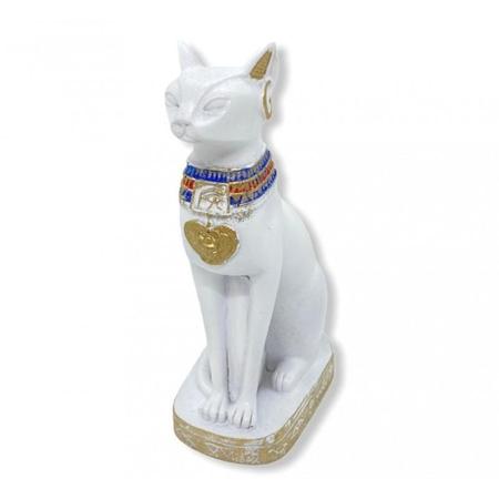 Escultura Egípcia Bastet Cor Branca 9 Cm Em Resina - Bialluz Presentes Imagem de Escultura Egípcia Bastet Cor Branca 9 Cm Em Resina