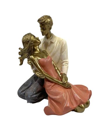 Imagem de Escultura Estatueta Casal Sentado Enfeite Decorativo Resina