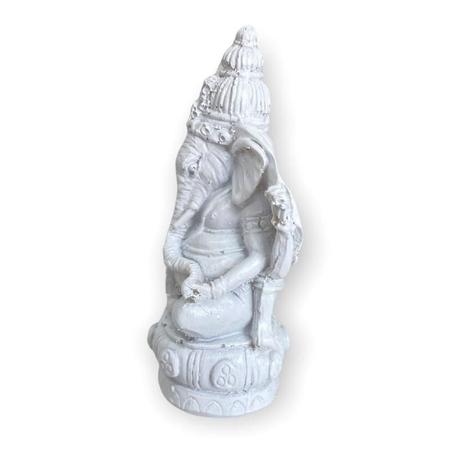 Imagem de Escultura Ganesh Meditando Base 7Cm Branco Em Resina