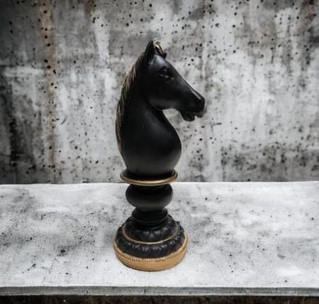Decoração Peças De Xadrez Preto Cavalo Escultura Grande Estátua