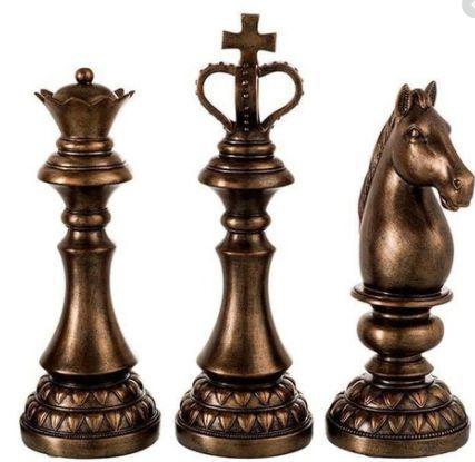 Decoração Peças De Xadrez Rei Rainha E Cavalo Escultura Média