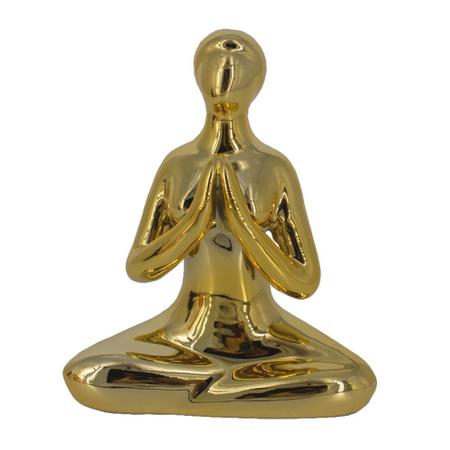 Imagem de Escultura Yoga em Porcelana - Dourada - Oração (11cm)
