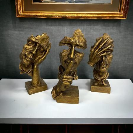 Imagem de Esculturas Trios Sábios Cego Surdo Mudo 16Cm Dour Env Resina