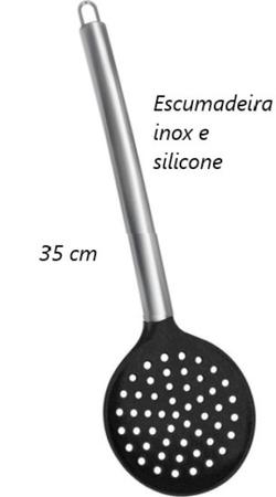 Imagem de Escumadeira para frituras silicone e aço inox preta Salgados Pastel Batata frita Profissional Vazada  35cm uni UD190127
