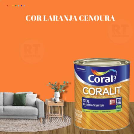 Imagem de Esmalte Sintético Base Água Coral Coralit 800ml Tinta Cor Laranja  Acetinado p/Madeiras e Metais e Pintura em Artesanato de MDF.