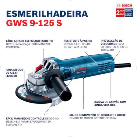 Imagem de Esmerilhadeira Angular 5" 900w Controle de Velocidade GWS 9-125S 220V Bosch