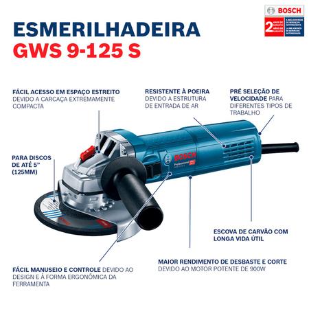 Imagem de Esmerilhadeira Angular Professional Bosch GWS 9-125 S 900W 6 Velocidades