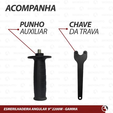 Imagem de Esmerilhadeira Lixadeira Angular 9 Pol 2200w Corte Desbaste Metal Aço Alumínio G1914/BR Gamma