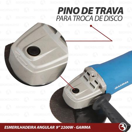 Imagem de Esmerilhadeira Lixadeira Angular 9 Pol 2200w Corte Desbaste Metal Aço Alumínio G1914/BR Gamma