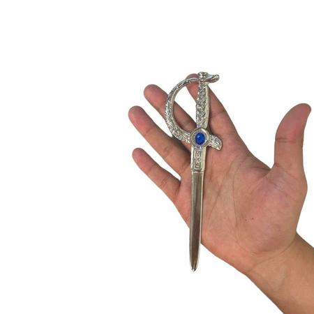 Imagem de Espada Niquelada 17 cm em Metal com Pedra Azul