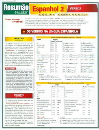 Espanhol 2 - verbos - RESUMAO Imagem de Espanhol 2 - verbos - RESUMAO
