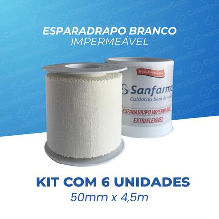 Imagem de Esparadrapo Impermeável Branco Sanfarma 50mmx4,5m 6 Unidades