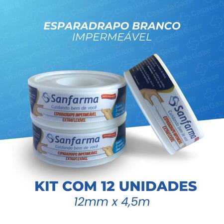 Imagem de Esparadrapo Impermeável Sanfarma Branco 1,2Cm X 4,5M 12 Unid