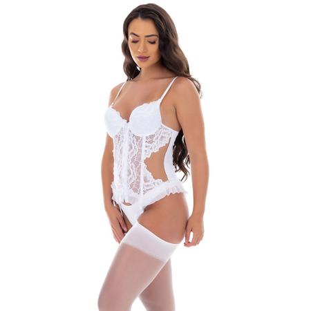 Imagem de Espartilho Corset Corpete Branco Fristyle Com Bojo Calcinha Feminino Adulto