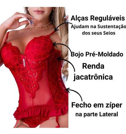 Imagem de Espartilho Lingerie Dia Dos Namorados Corset Afina Cintura Completo Com Meia 7/8 - Fitmoda