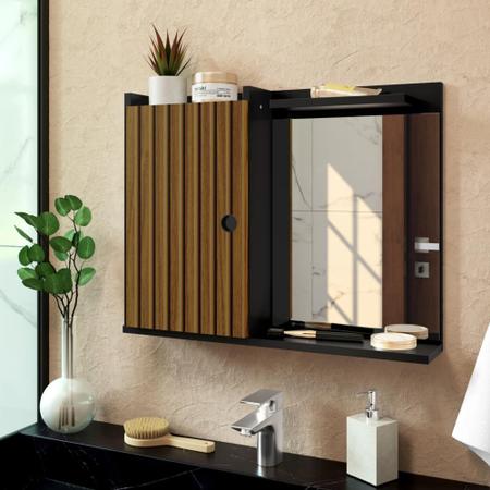 Imagem de Espelheira Armário para Banheiro com Prateleiras e 1 Porta Madri