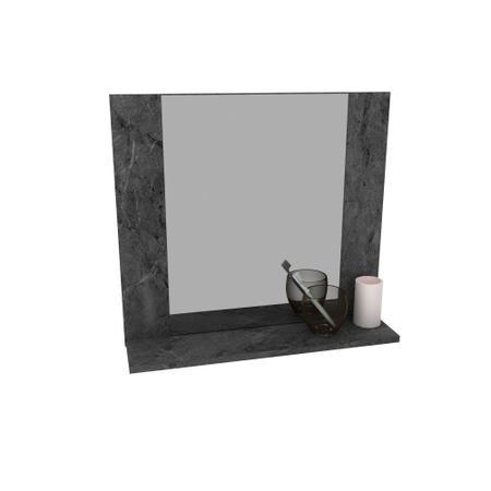 Imagem de Espelheira Estante Suspensa Organizadora 1 Espelho 1 Prateleira Para Banheiro Cor Preto Mármore