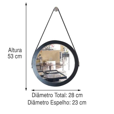 Imagem de espelho adnet redondo decorativo banheiro para sala para quarto de parede retro com alça 28 cm preto