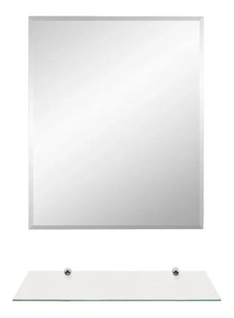 Imagem de Espelho banheiro lapidado Bisotê 50x50cm + prateleira de vidro
