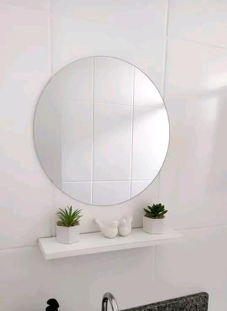 Imagem de Espelho Banheiro Pia Lavabo Redondo 45cm + Kit Instalação