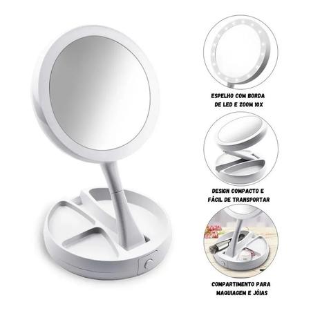 Imagem de Espelho com Led De Mesa Com Aumento 10x Led luz Dobrável Portátil Para Maquiagem