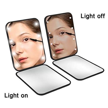 Imagem de Espelho Compacto Milishow, 1x/3x Espelho de Bolso LED de Aumento, Espelho de Maquiagem de Viagem Pequeno Iluminado para Bolsa, Bolsa, Dobrável, Handheld, Mini Espelho de 2 Lados, Espelho com Luzes para Mulheres - Preto