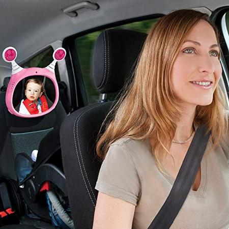 Imagem de Espelho de carro bebê oly ativo  espelho de apoio traseiro à prova de quebra entreter, acalmar e mantém o bebê visível  10 x 11,7 x 3,1 In. Espelho de encosto com controle remoto por Benbat, Rosa
